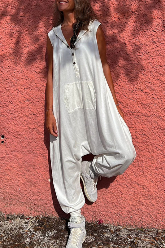 Casual sportswearenÃ Vaste zakken met capuchon en kraag Rechte jumpsuits (3 kleuren)