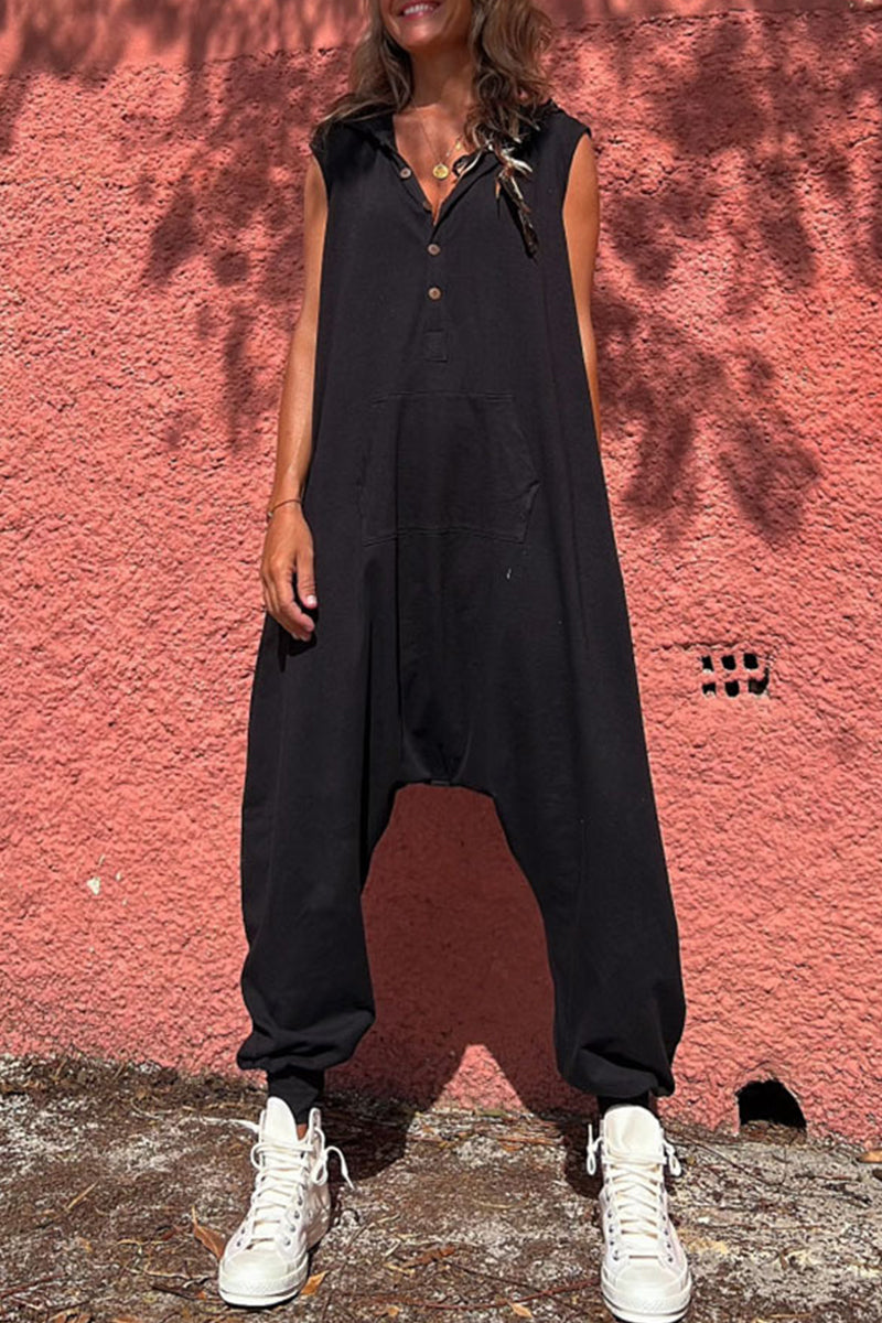 Casual Sportswear stevige zakken met capuchon rechte jumpsuits (3 kleuren)