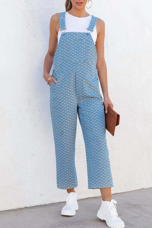 Street Print Zak Vierkante Kraag Mouwloze Losse Denim Jumpsuits