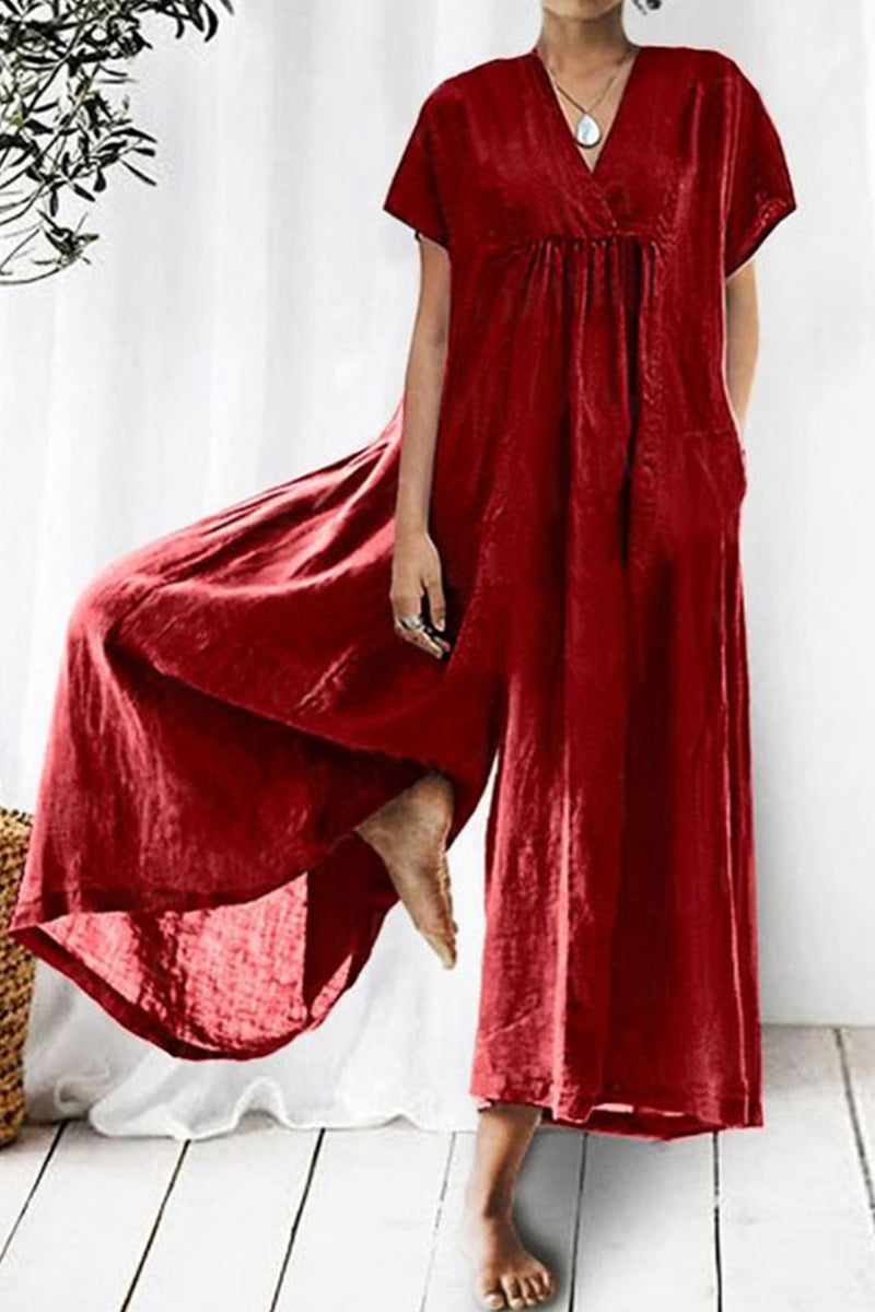 Casual loungewear met vaste zakken en losse V-hals
