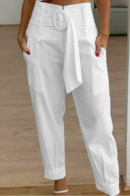 Casual Solid Patchwork Regelmatige Hoge Taille Conventionele effen kleur broek