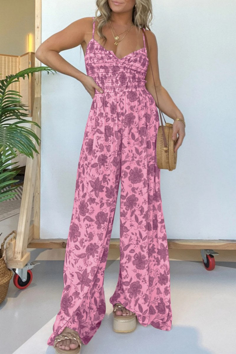 casual lounge-jumps met bloemenprint en rugloze spaghettibandjes (6 kleuren)