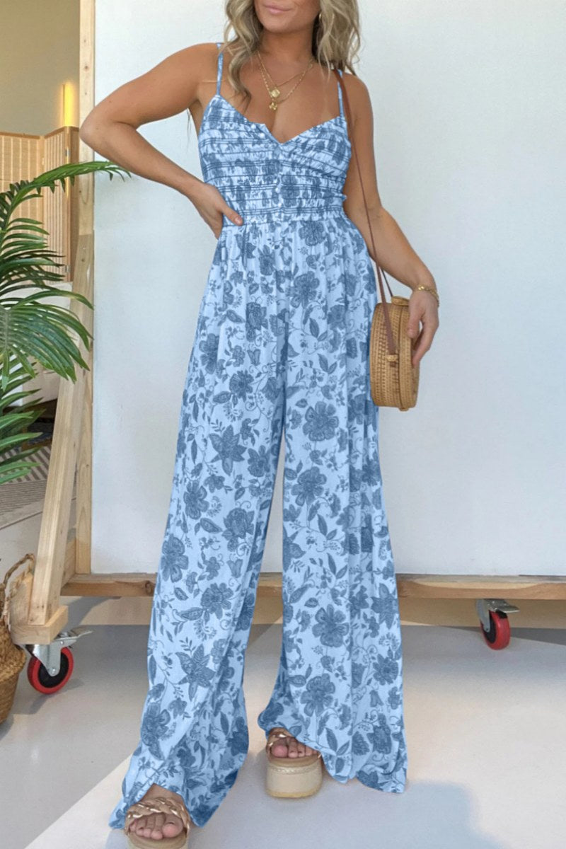 casual lounge-jumps met bloemenprint en rugloze spaghettibandjes (6 kleuren)