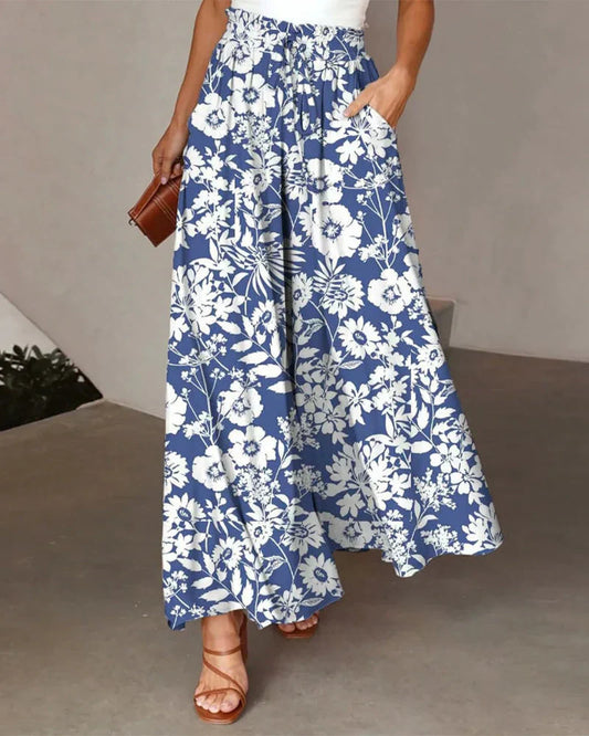 wijde broek met bloemenprint