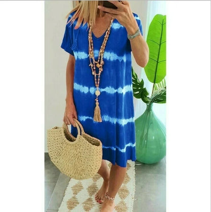Gestreepte shirtjurk met korte mouwen en losse pasvorm