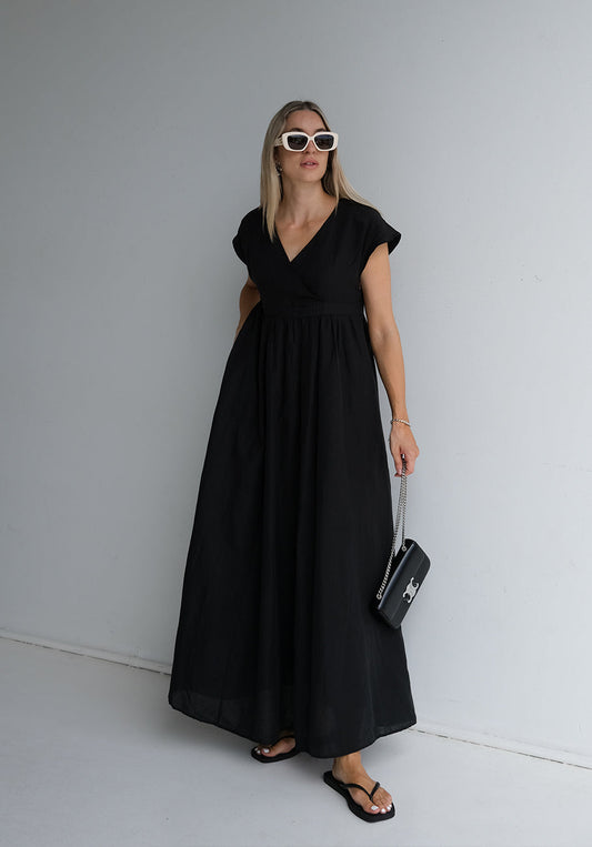 Elegante wijde maxi-jurk met korte mouwen voor een casual look