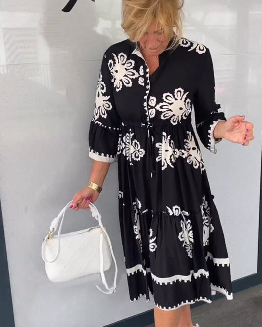 Jurk met bloemenprint en 3/4 mouwen💐