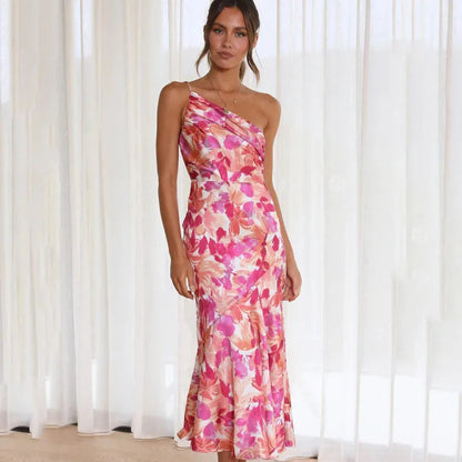 Asymmetrische lange jurk met bloemenprint voor speciale gelegenheden