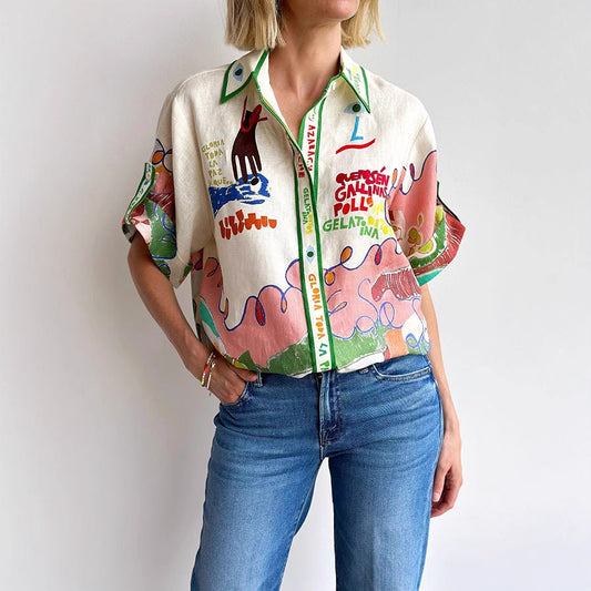 Frida Kunst Print Button-Up Shirt