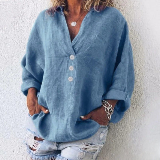 Evelyn - Blouse met lange mouwen en zakken