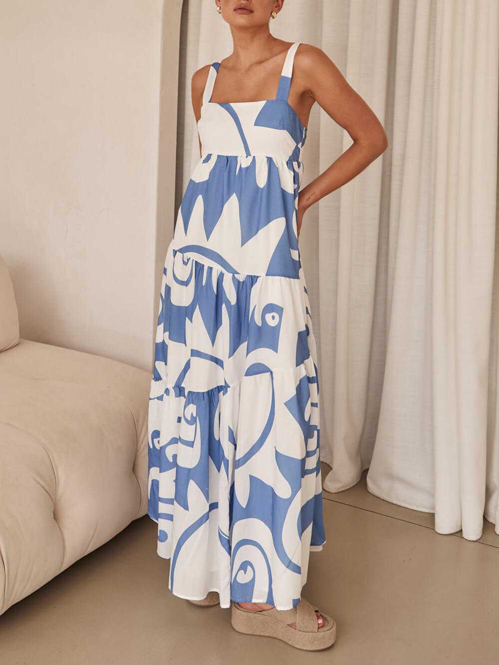 Lange bohemian jurk met geometrische print
