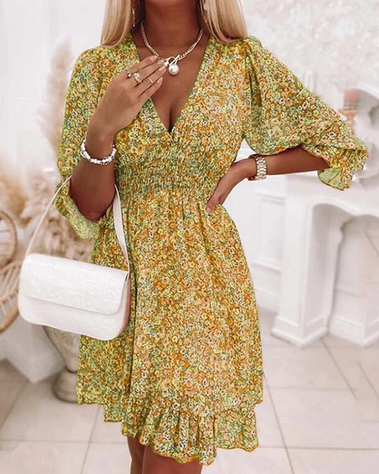 Bohemian bloemenjurk met korte mouwen