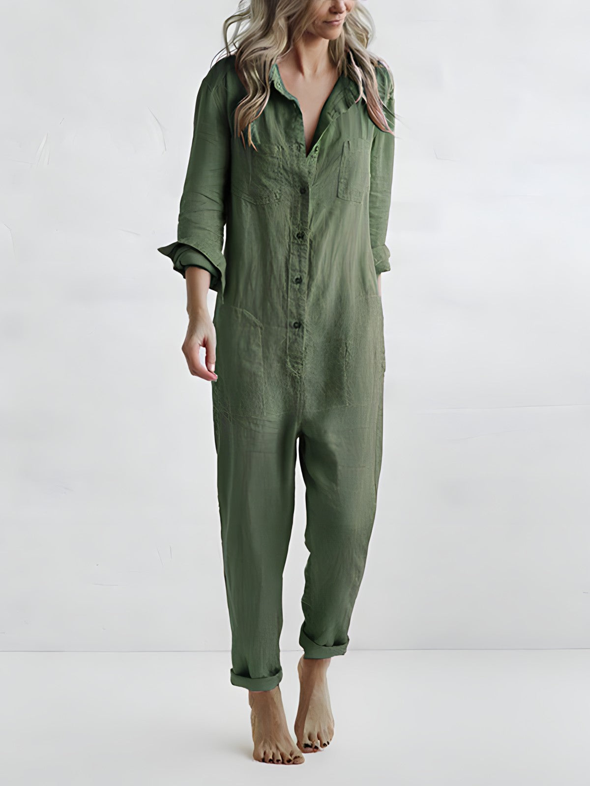 Inès - Losvallende jumpsuit met lange mouwen