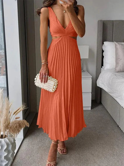 Elegante mouwloze jurk met open rug en een charmant, verfijnd ontwerp voor gelegenheden bij warm weer