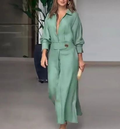 Amytist -Elegante damesjurk met lange mouwen en zijsplit