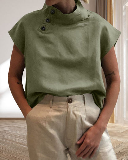 Shalia Blouse | Korte Mouwen Linnen Blouse