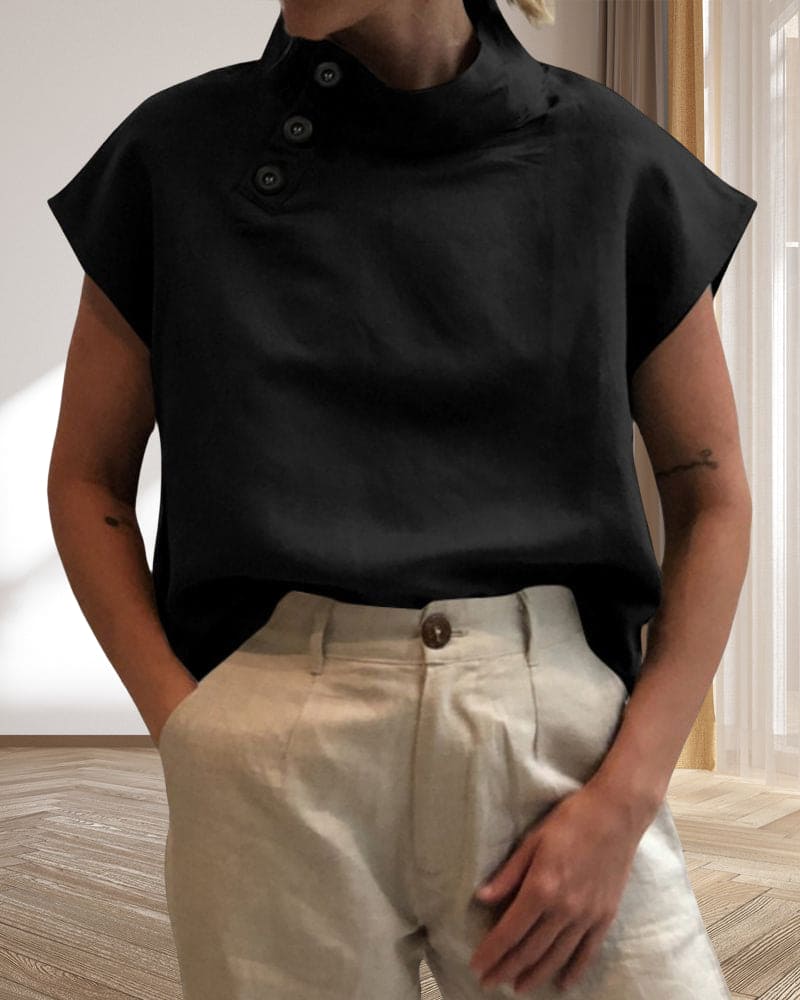 Shalia Blouse | Korte Mouwen Linnen Blouse