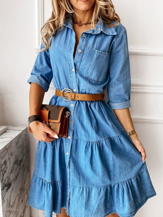 Denim jurk met knopen en zakken