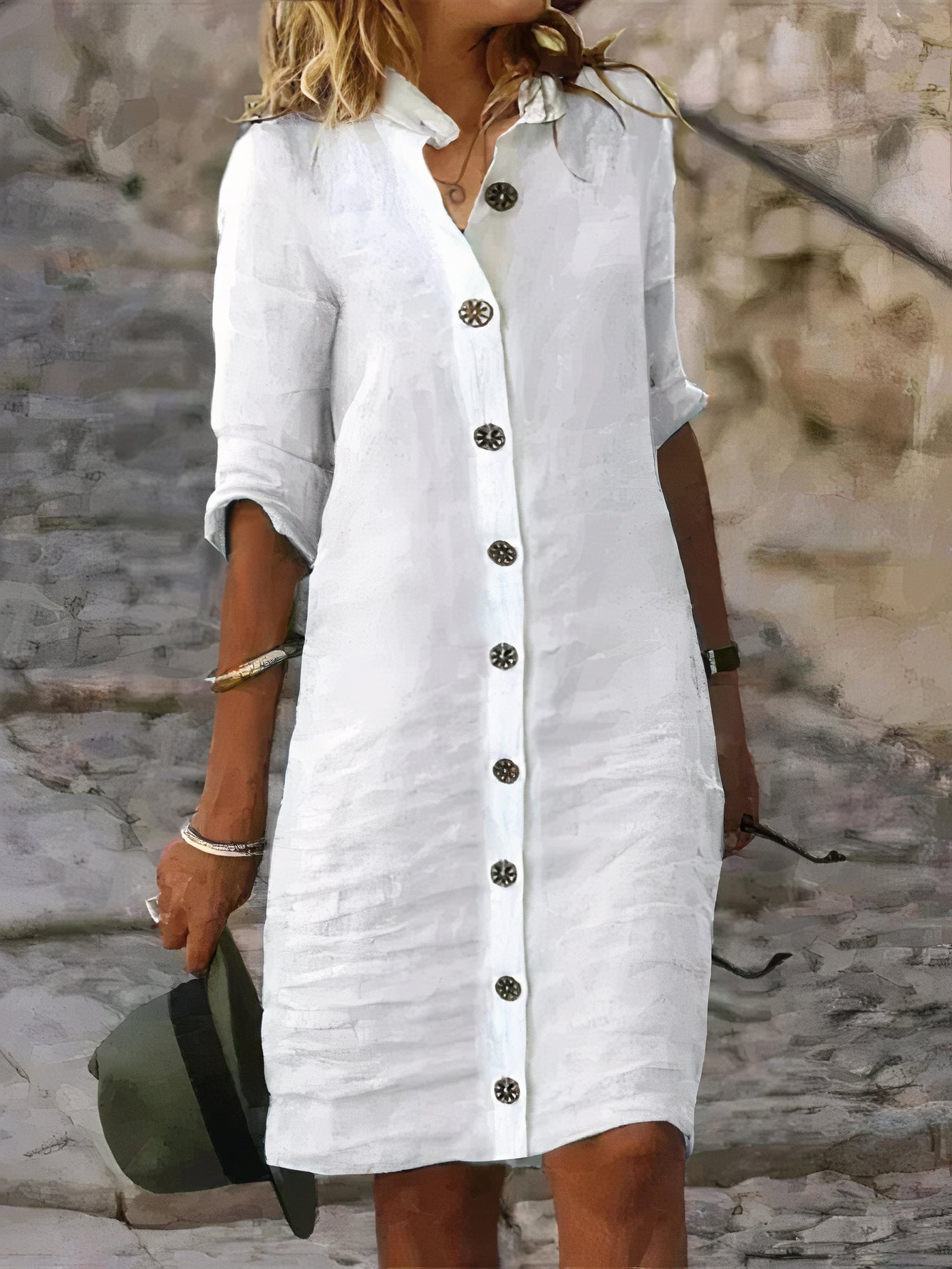 Casual zomerse linnen midi-jurk
