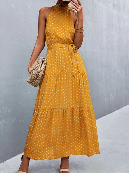 Best verkochte jumpsuit met spaghettibandjes en halflange halslijn met golvende stippenprint
