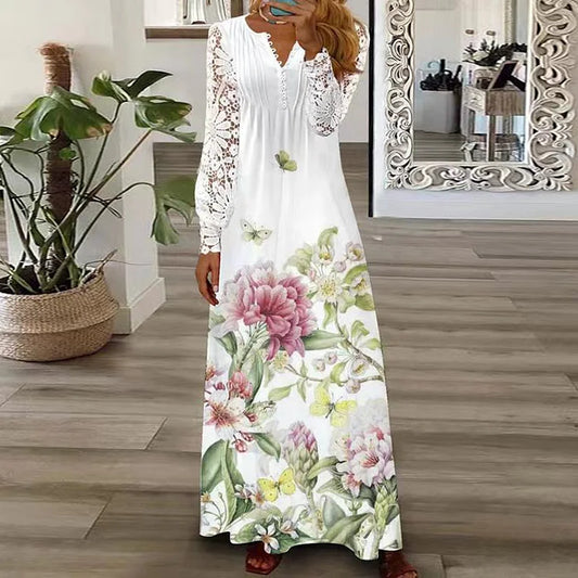 Jurk met kant en bloemenprint