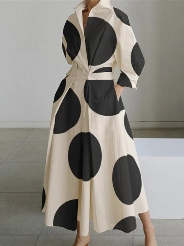 Maxi-jurk met hoge taille, print en temperament