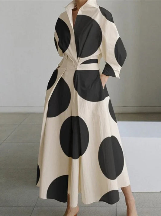 Maxi-jurk met hoge taille, print en temperament