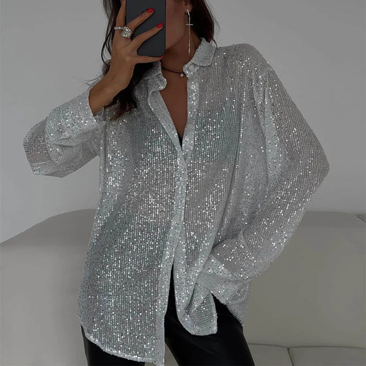 Ussina Blouse | Glitter Blouse met lange mouwen