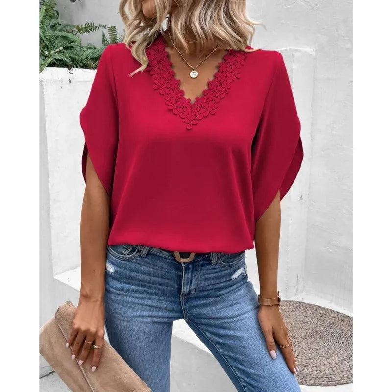 Verda Blouse | Casual V-hals Kanten Blouse