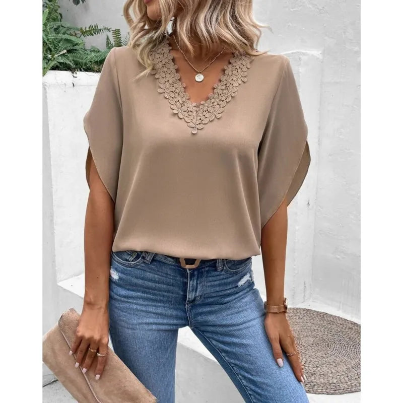 Verda Blouse | Casual V-hals Kanten Blouse