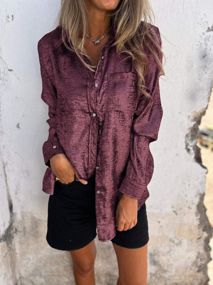 Metalen damesblouse met kraag