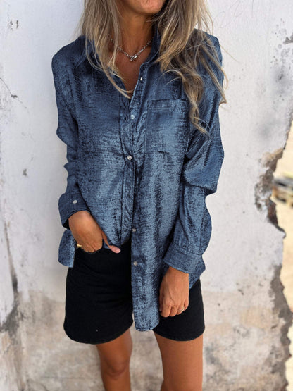 Metalen damesblouse met kraag