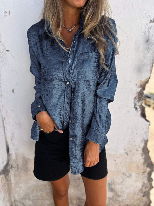 Metalen damesblouse met kraag