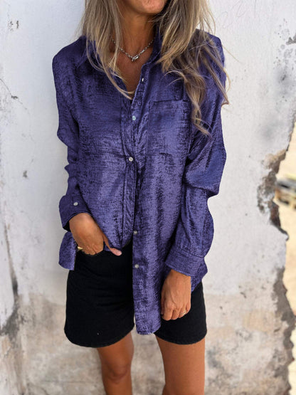 Metalen damesblouse met kraag