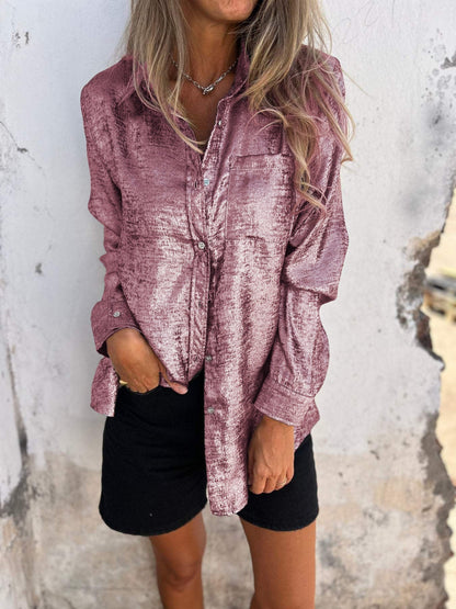 Metalen damesblouse met kraag