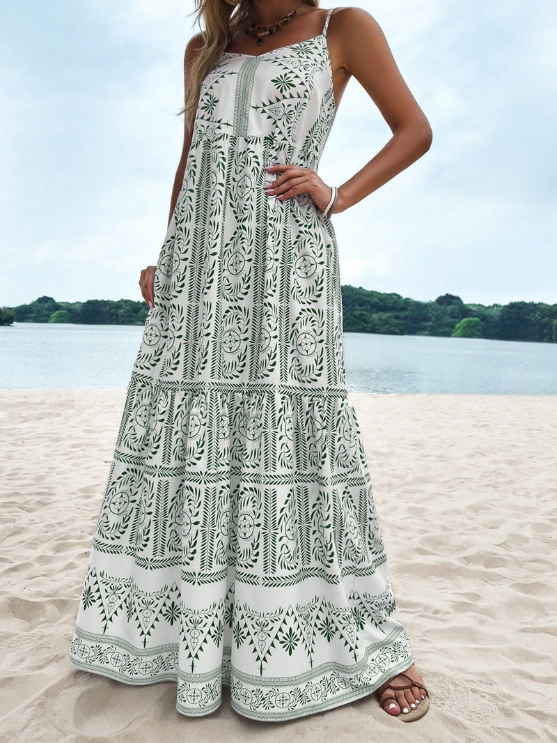 Tropical Vibes: damesjurk met gerimpelde zoom en groene print