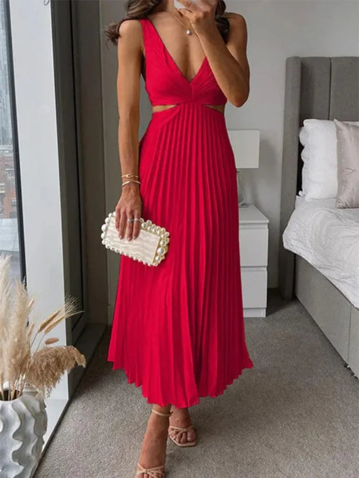 Elegante mouwloze jurk met open rug en een charmant, verfijnd ontwerp voor gelegenheden bij warm weer