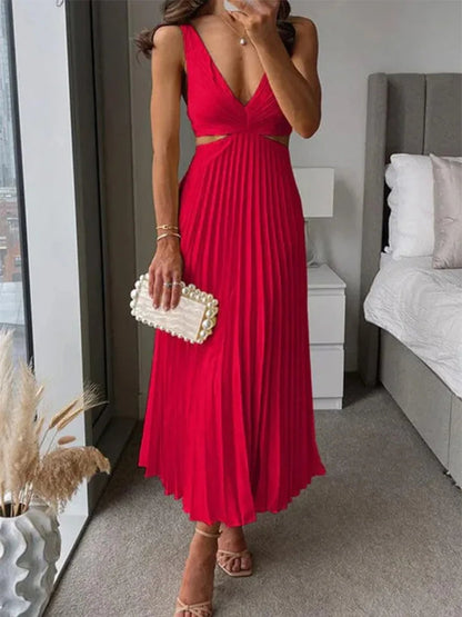 Elegante mouwloze jurk met open rug en een charmant, verfijnd ontwerp voor gelegenheden bij warm weer
