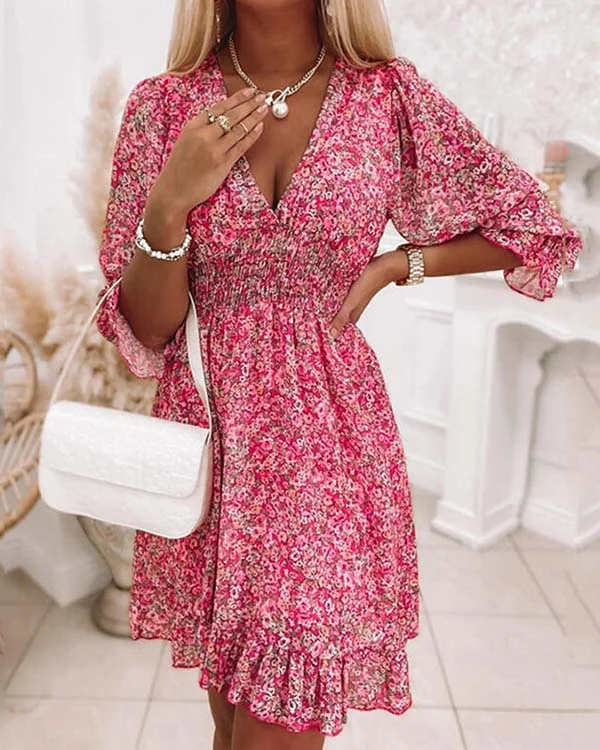 Bohemian bloemenjurk met korte mouwen