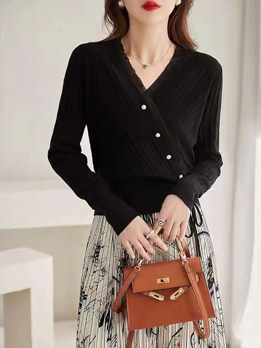 Emmy Blouse | Blouse met lange mouwen en V-hals