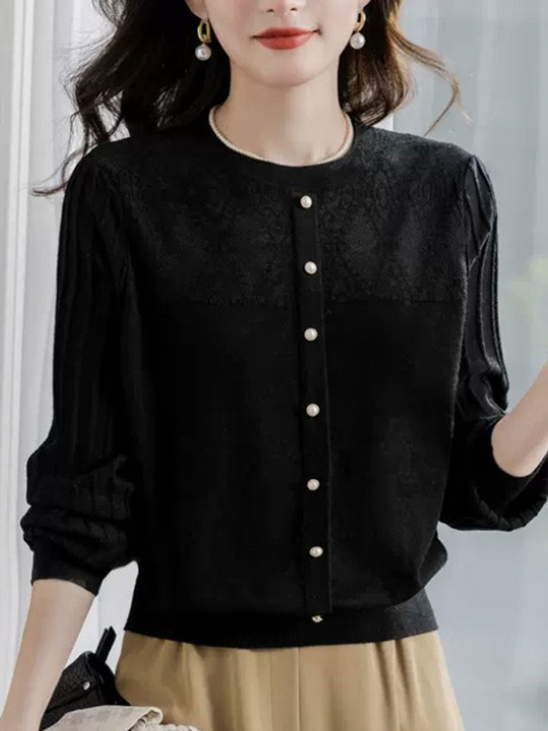 Ellisa Bloes | Knoopblouse met lange mouwen