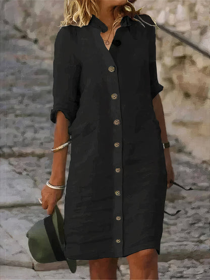 Casual zomerse linnen midi-jurk