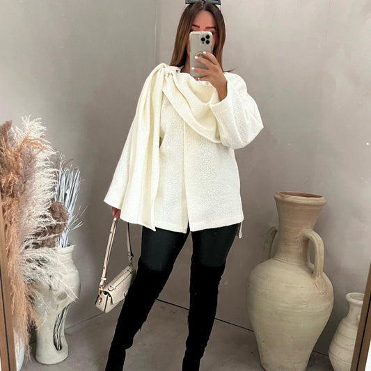 Tessa - Badstof poncho met sjaal detail