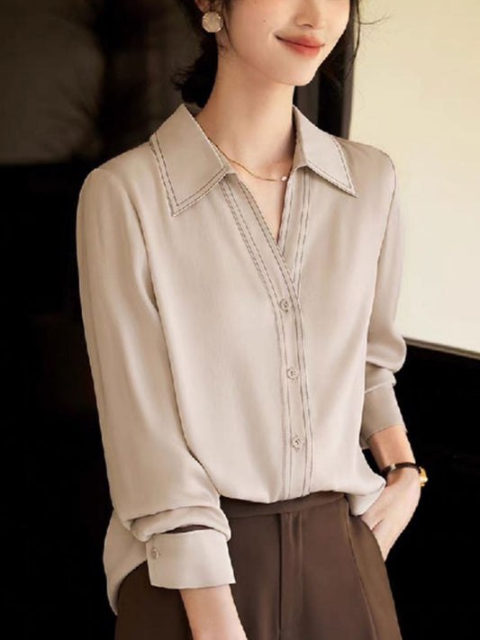Fauna Blouse | Blouse met lange mouwen en V-hals