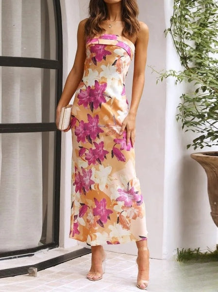 Jurk Lange getailleerde bandeau-jurk met bloemenprint