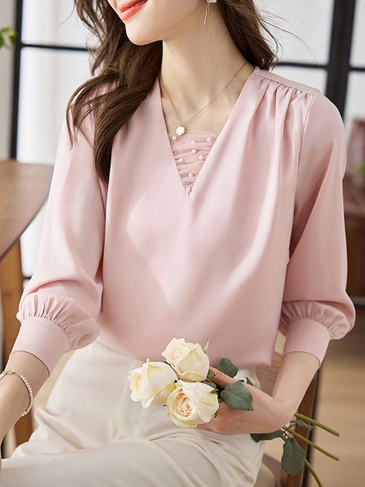 Faiza Blouse | Chiffon Blouse met lange mouwen en V-hals