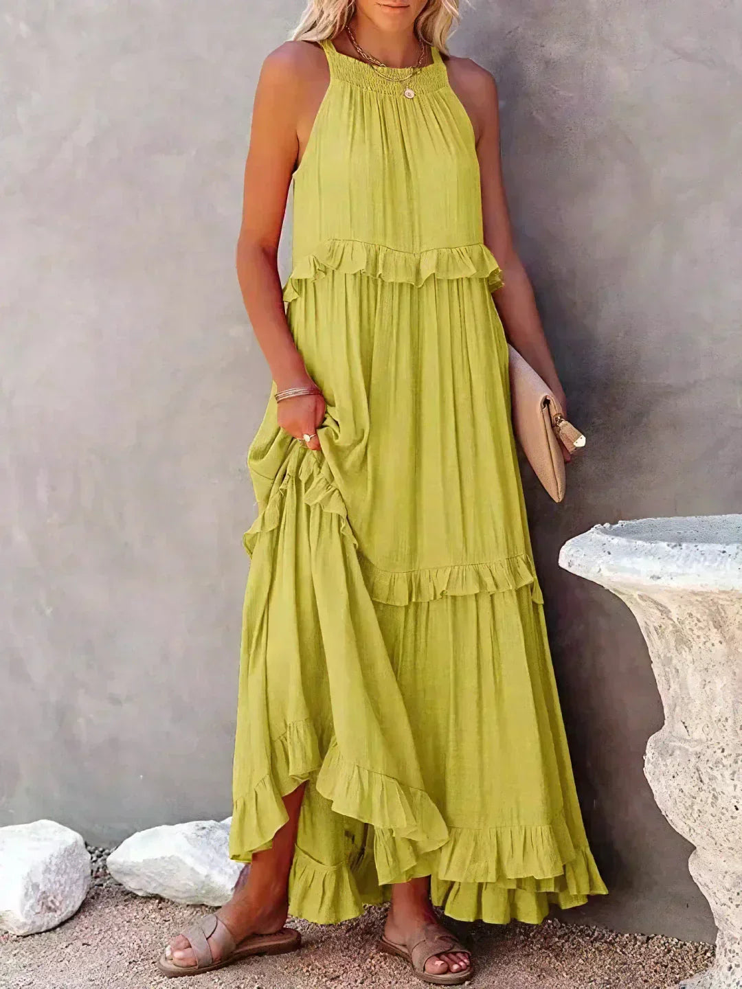 Halter maxi jurk met ruches