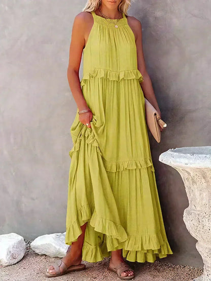 Halter maxi jurk met ruches