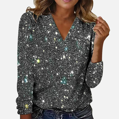 LuxeVibe™ V-hals blouse met diamanten