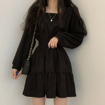 Elisna - Vierkante kraag mini jurk met hoge taille voor vrouwen.